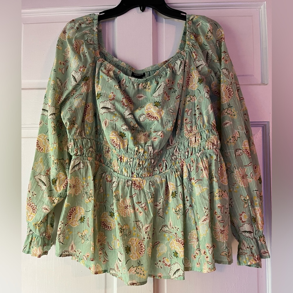 Torrid Mint Green Floral Blouse